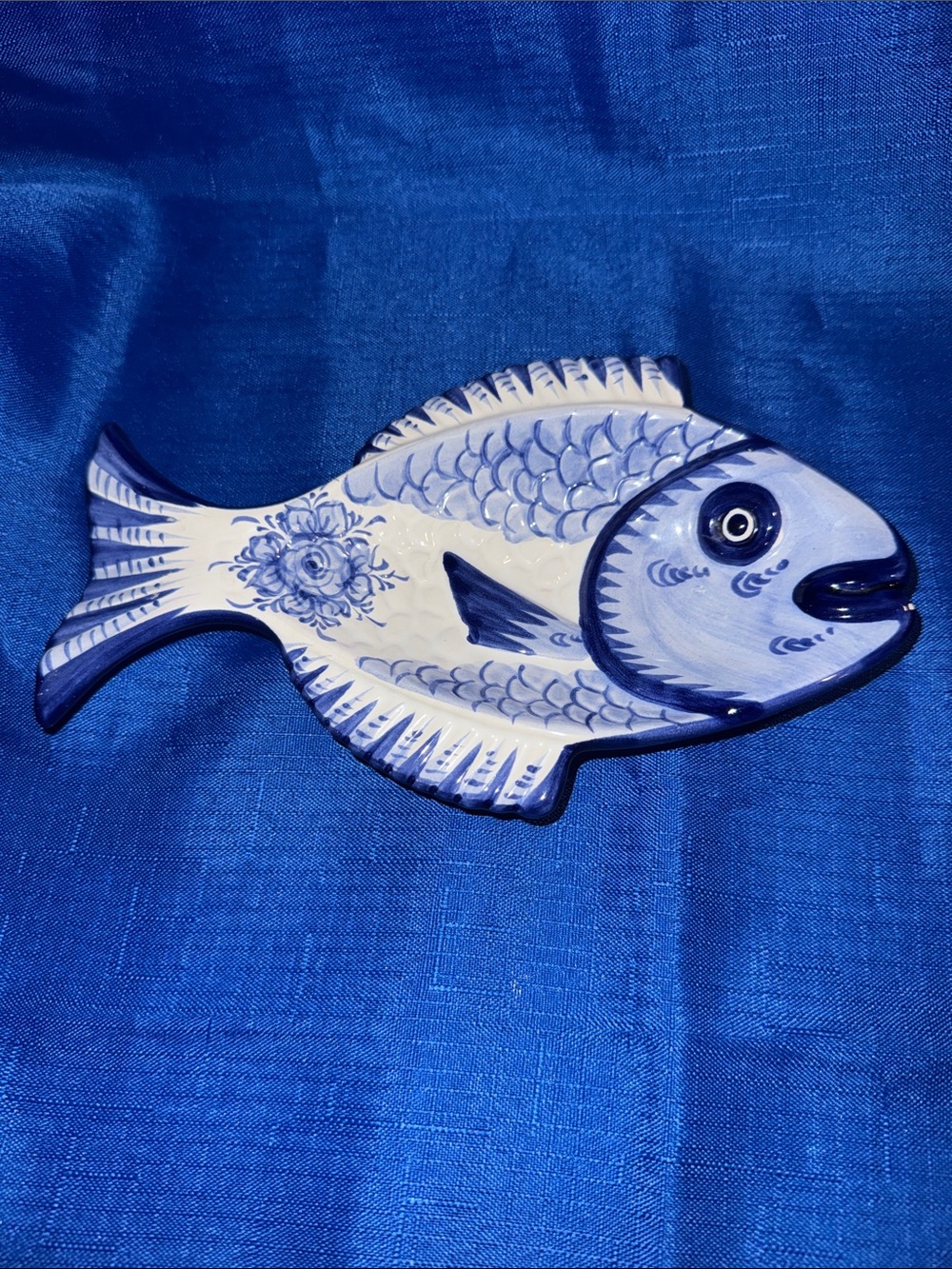 Blue and White Alcobaca Fish Dish or Spoon Rest - Ceramic Made in Portugal 1204